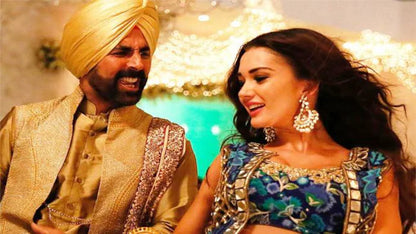 Amy Jackson In Blue Blouse, jacket and Dhoti set