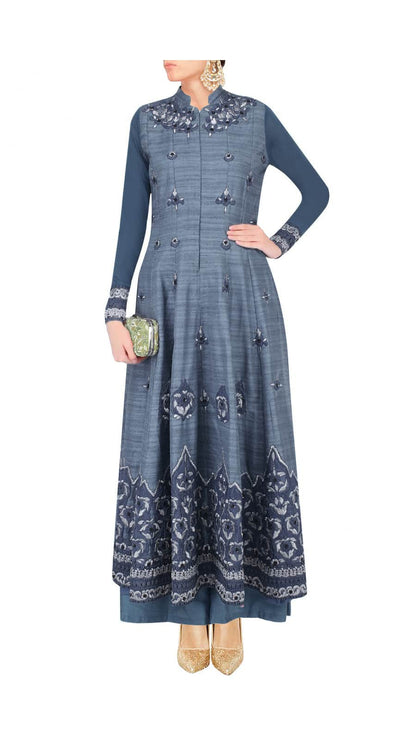 Slate grey long anarkali set