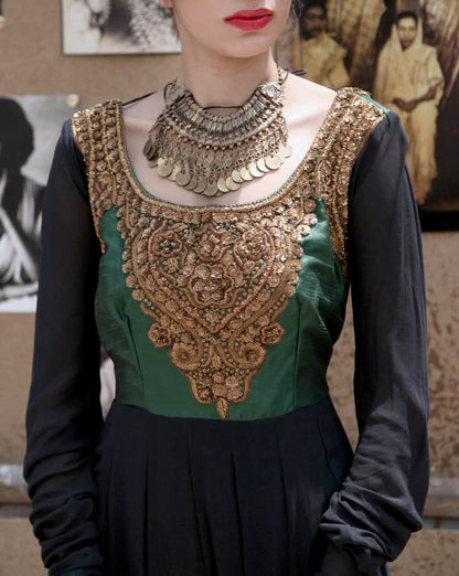 Green and Blue Embroidered Anarkali Set