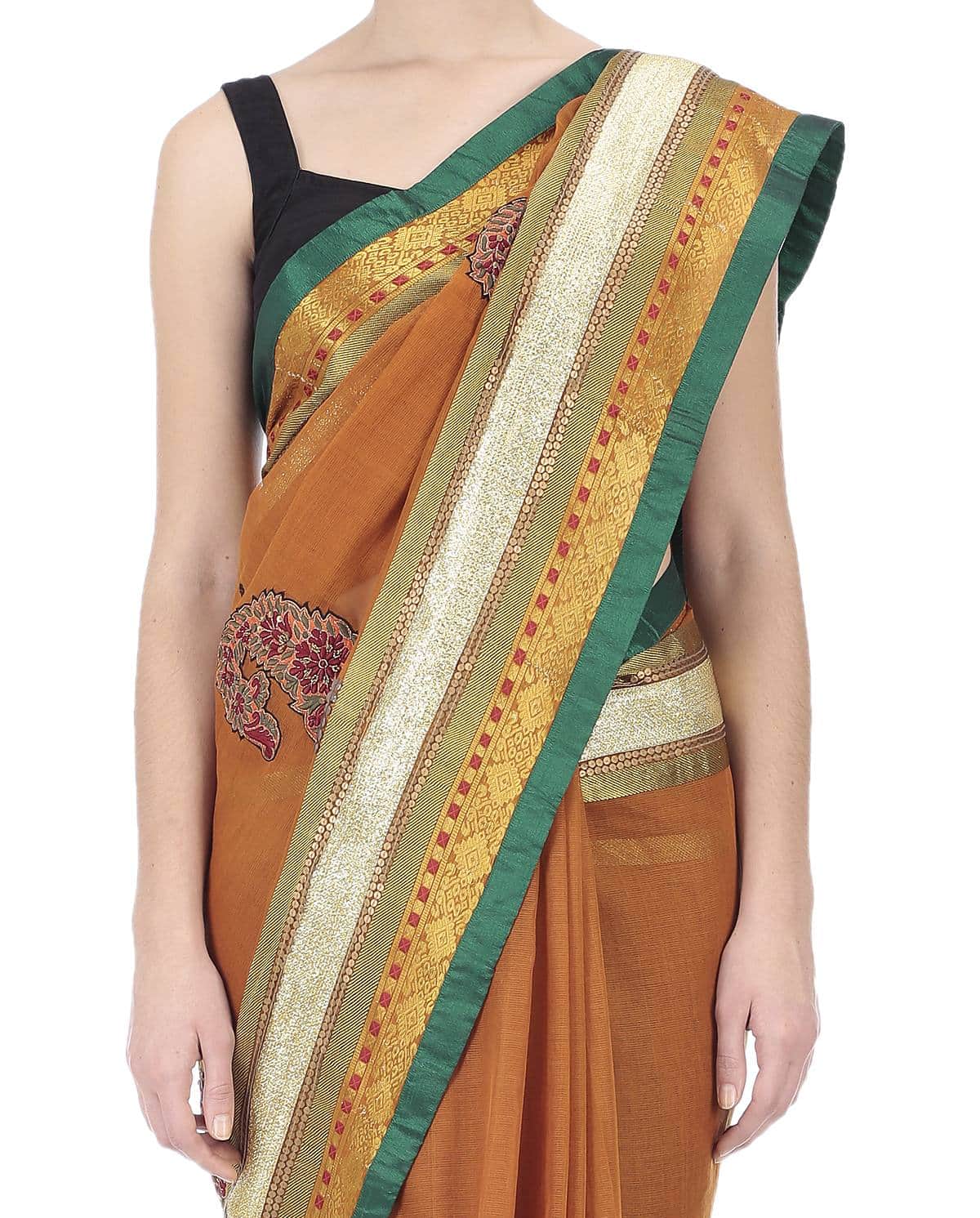 Fire Yellow Handwoven Sari with Plain Blouse