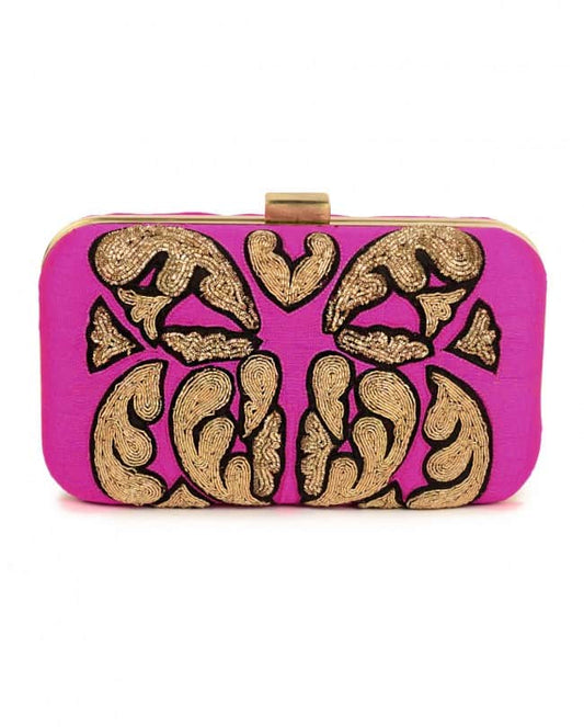 Pink and black zardozi embroidered clutch