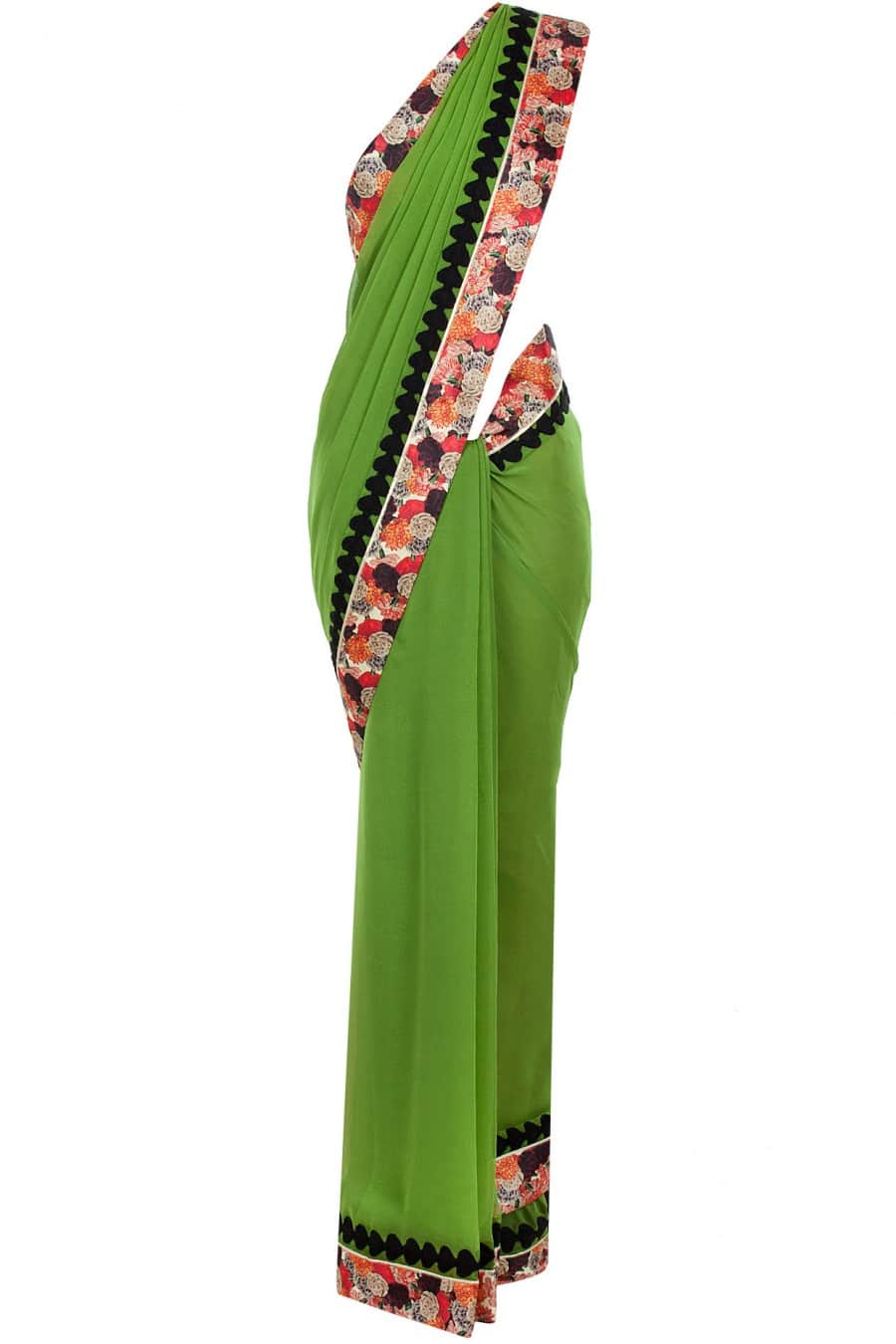 Green Sari with Floral Border and Blouse