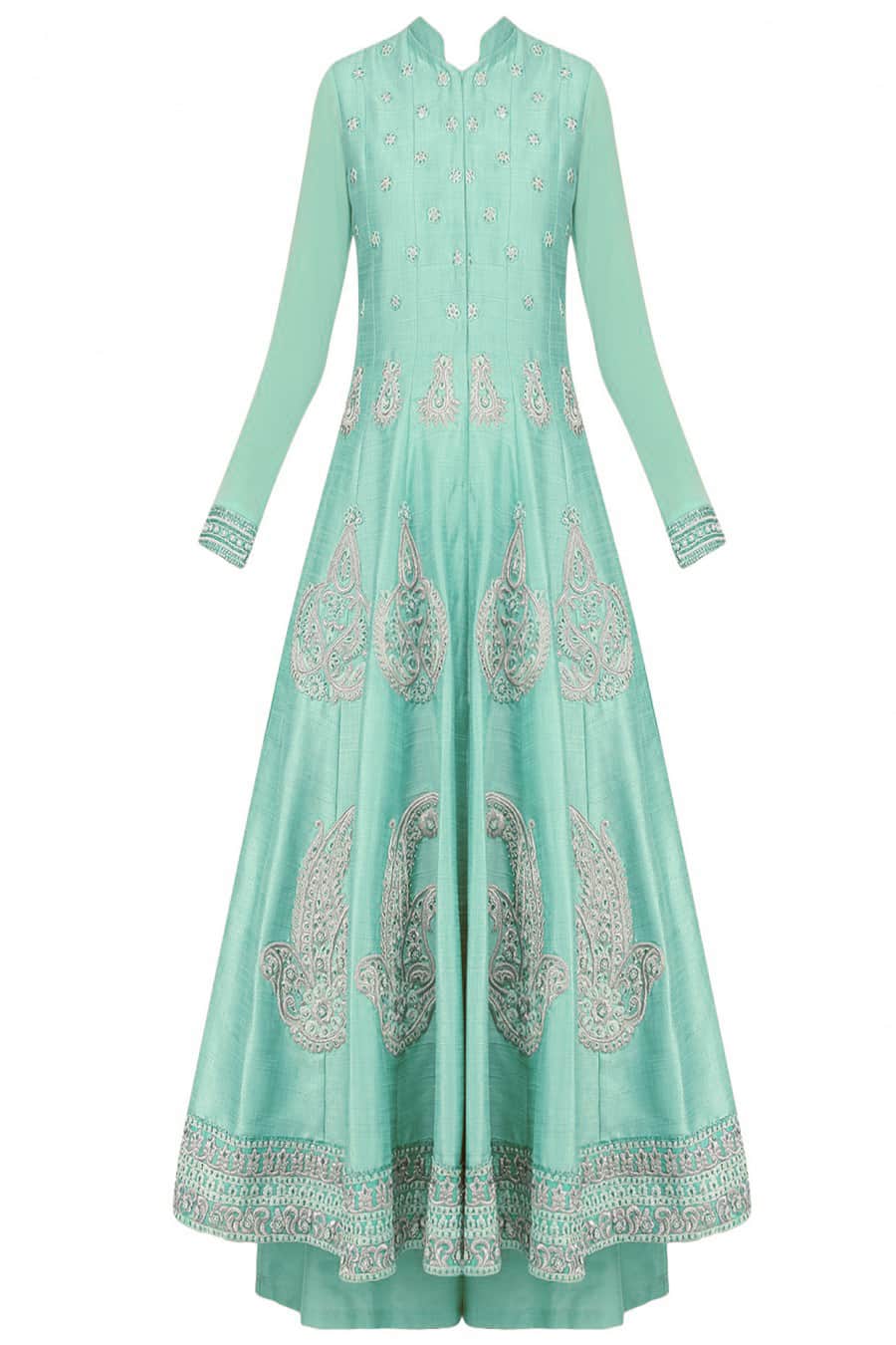 Turquoise silk Anarkali set