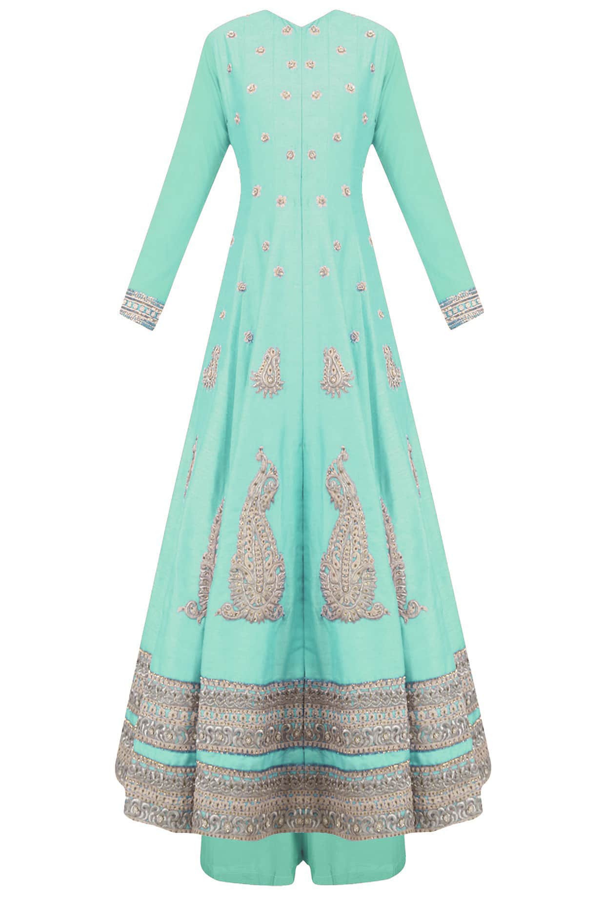 Turquoise flared anarkali set