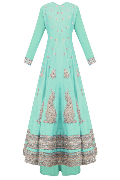 Turquoise flared anarkali set