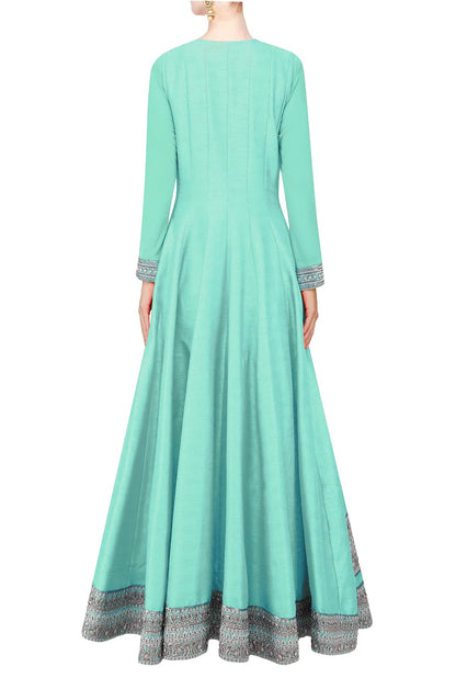 Turquoise flared anarkali set