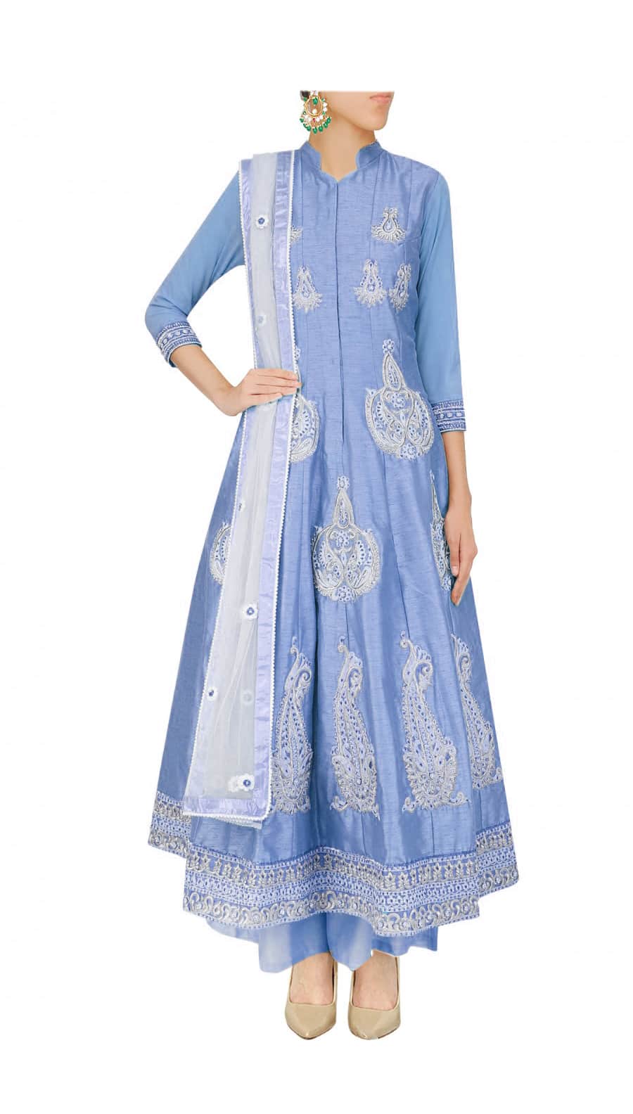 Lilac anarkali with palazoes and ivory net dupatta