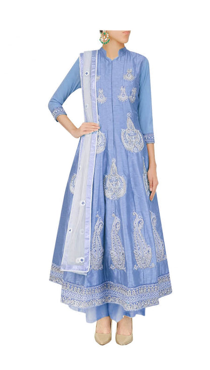 Lilac anarkali with palazoes and ivory net dupatta