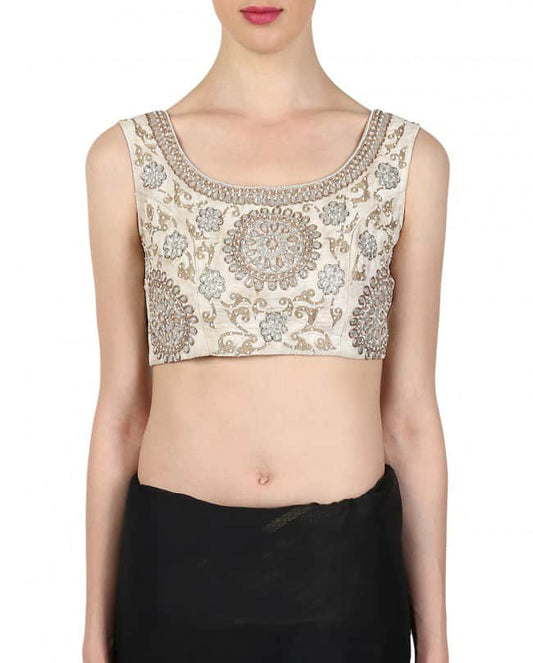 Ivory and Silver Sari Blouse with pearls
