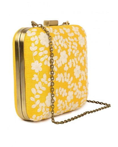 Poppy yellow and ivory embroidered clutch bag