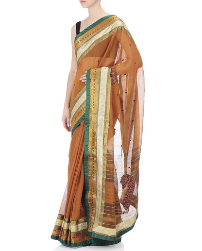 Fire Yellow Handwoven Sari with Plain Blouse