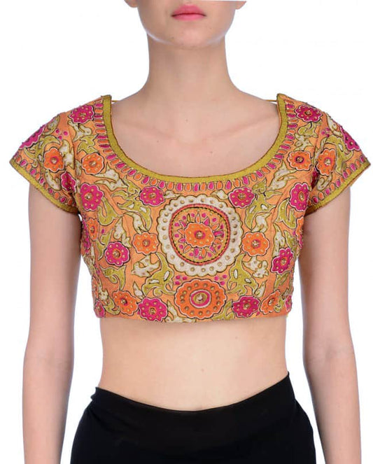 Chrome yellow embroidered sari blouse