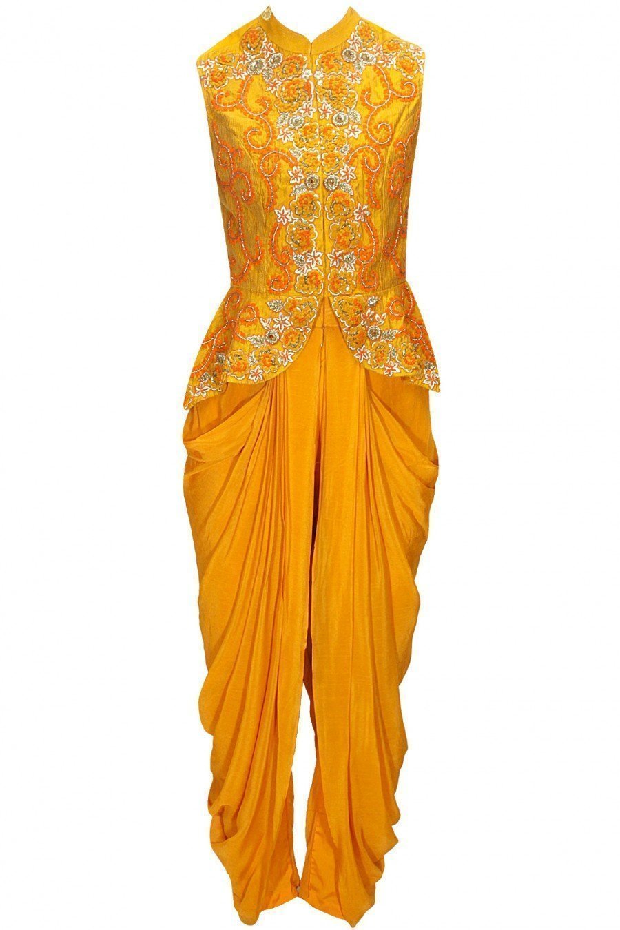 Chrome Yellow Pop Peplum Jacket & Dhoti Pants