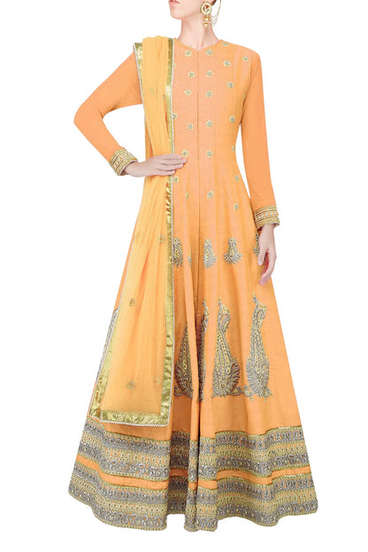 Bright orange yellow flared anarkali set