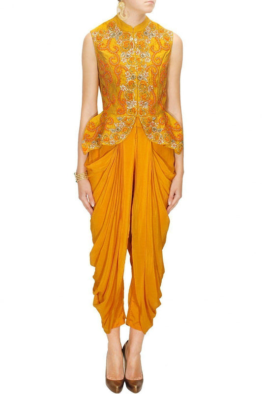 Chrome Yellow Pop Peplum Jacket & Dhoti Pants