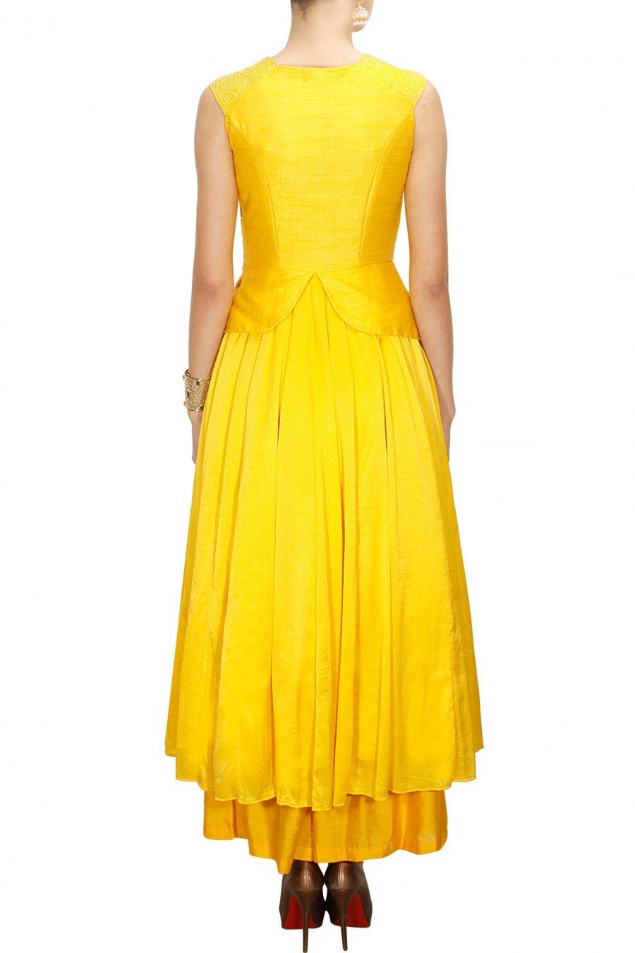 Yellow peplum anarkali with palazzo pants