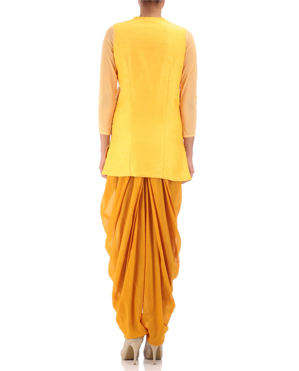 yellow zari jacket and dhoti pants