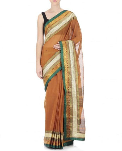 Fire Yellow Handwoven Sari with Plain Blouse