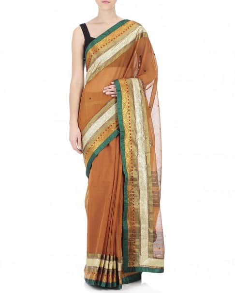 Fire Yellow Handwoven Sari with Plain Blouse