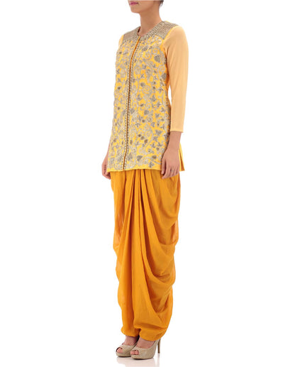 yellow zari jacket and dhoti pants