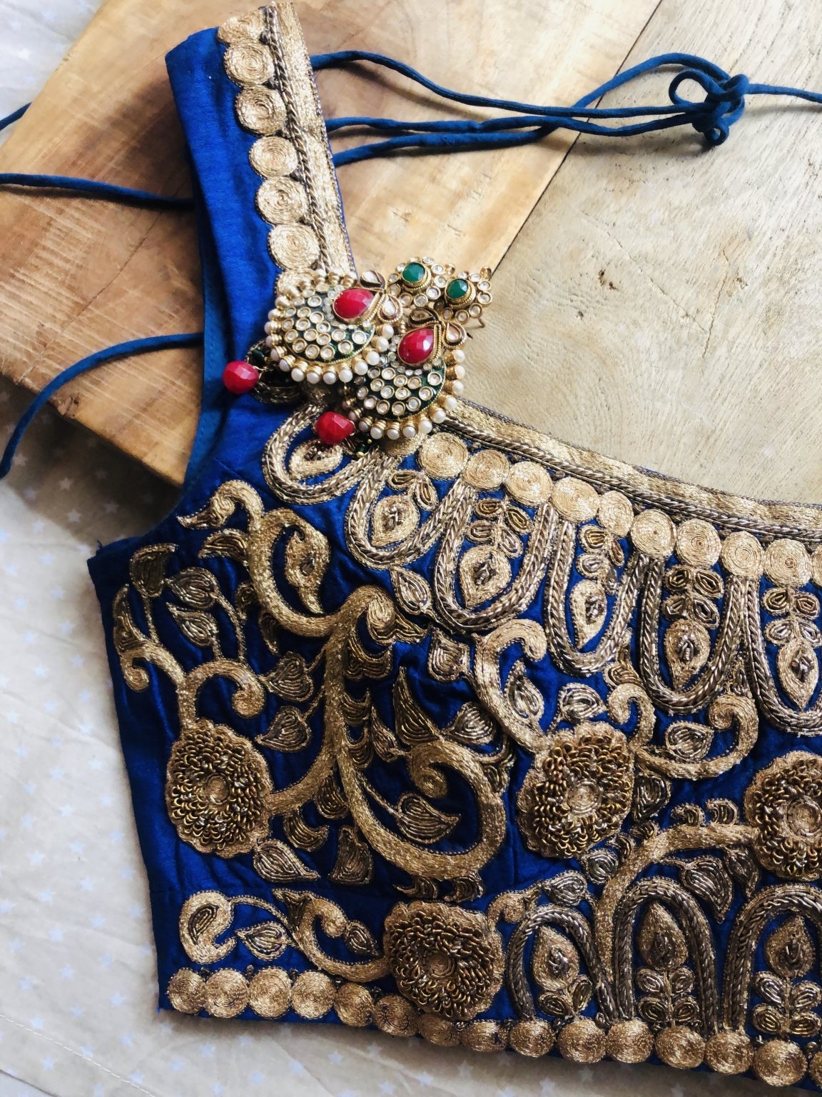 Blue Allover embroidered blouse