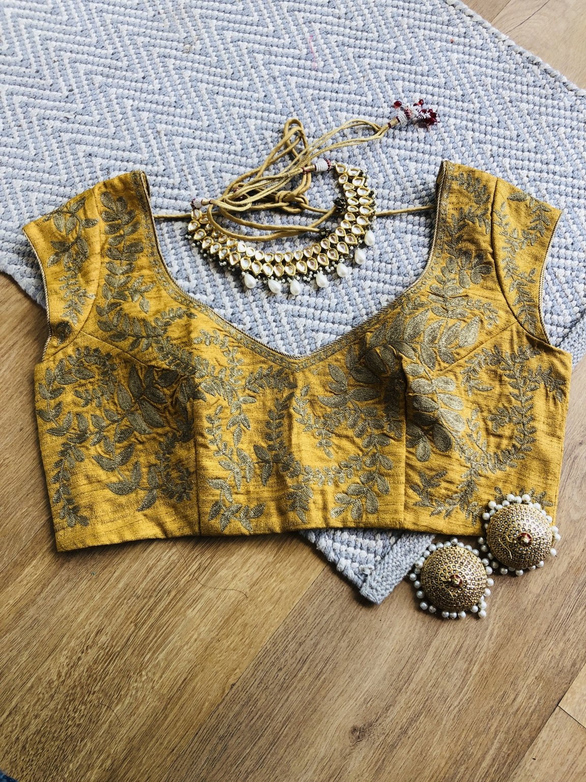 Yellow heavy embroidered blouse