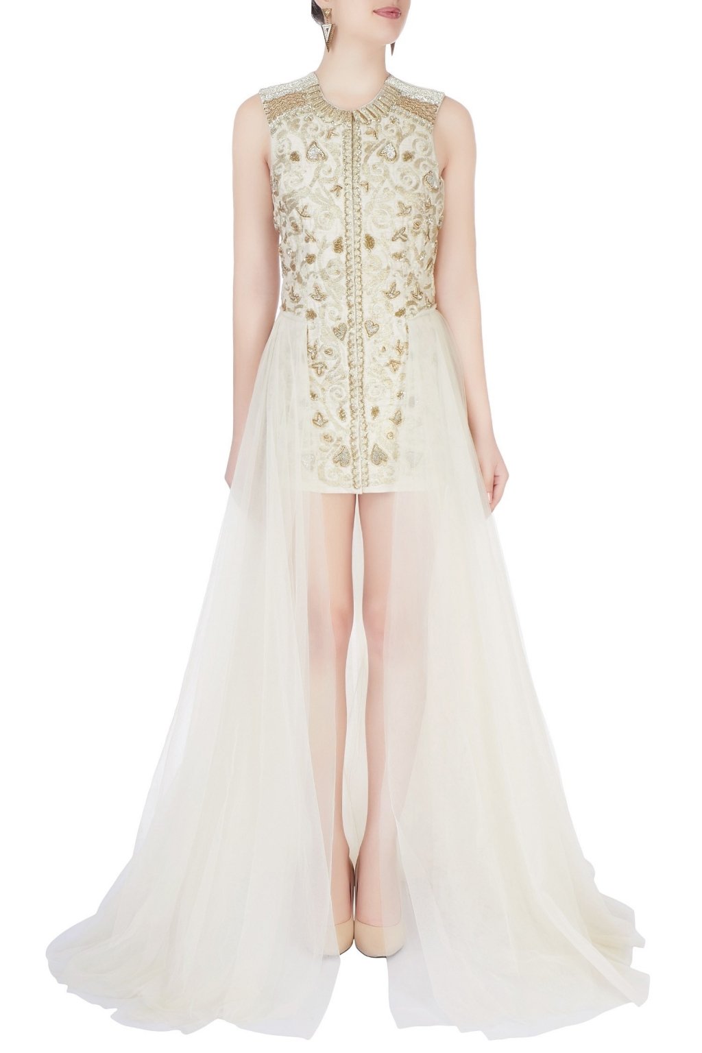 Ivory Embroidered Net Gown