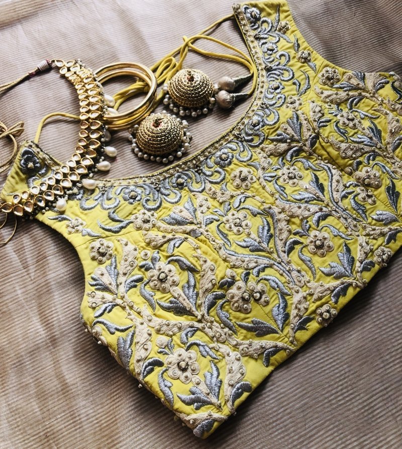 Lemon yellow embroidered blouse