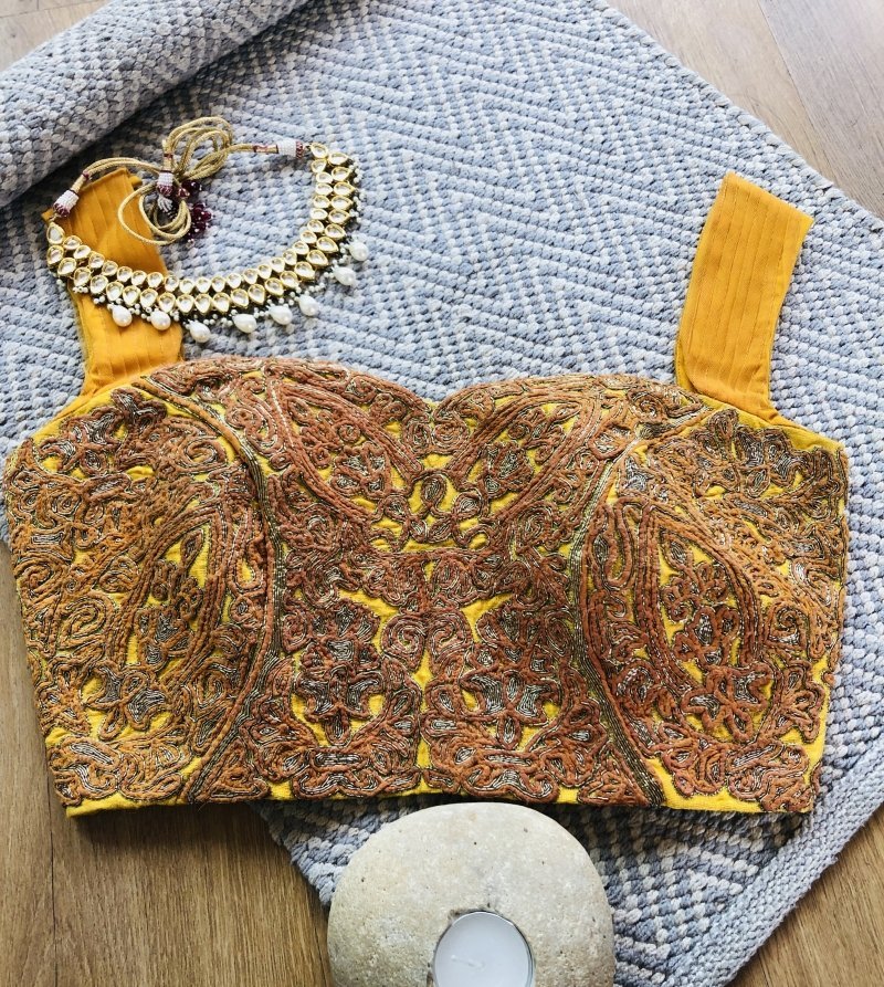 yellow silk embroidered blouse