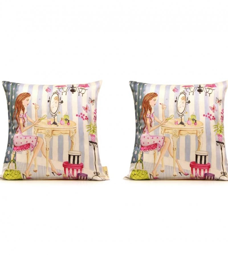 Girl Getting Ready for Party Cushion Cover