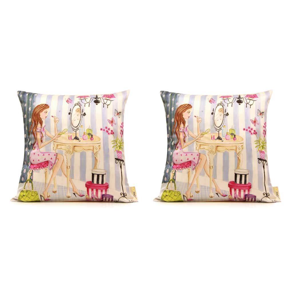 Girl Getting Ready for Party Cushion Cover