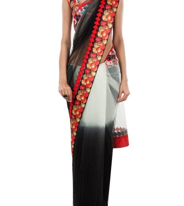 Ivory to Black Shaded Sari