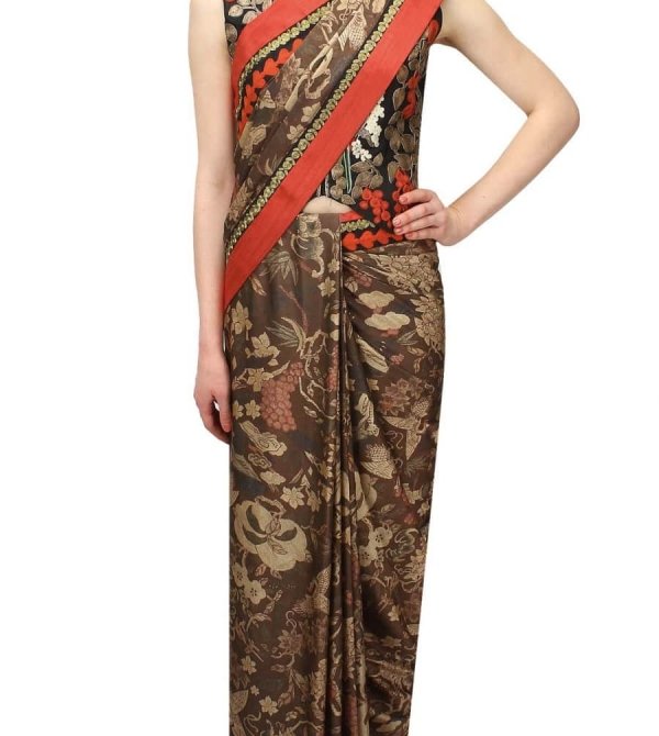 Black Forest Printed Sari with Waistcoat.