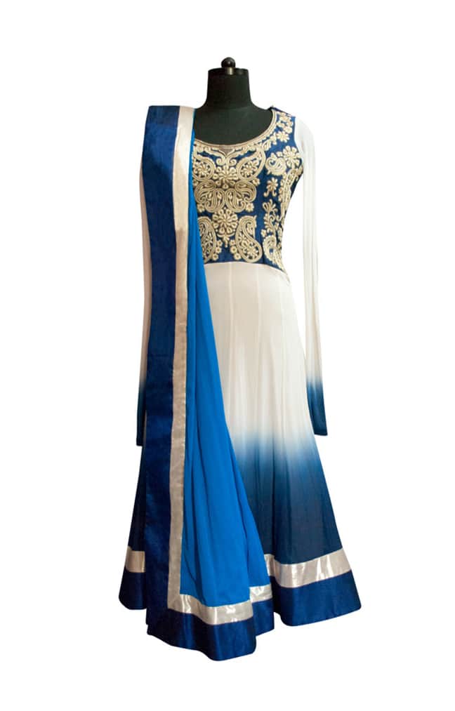 Blue Shaded Embroidered Anarkali set