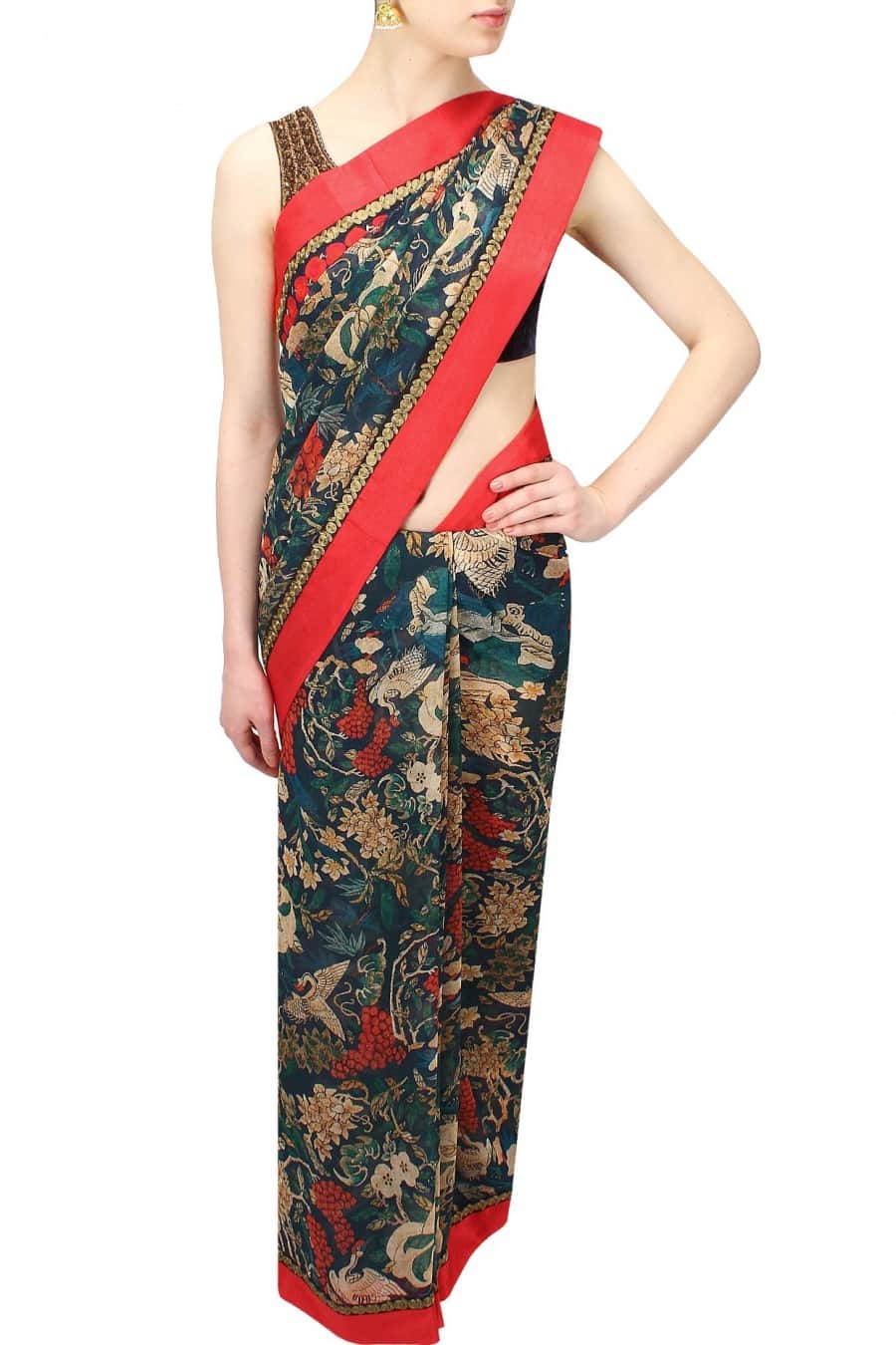 Blue Forest Printed Sari
