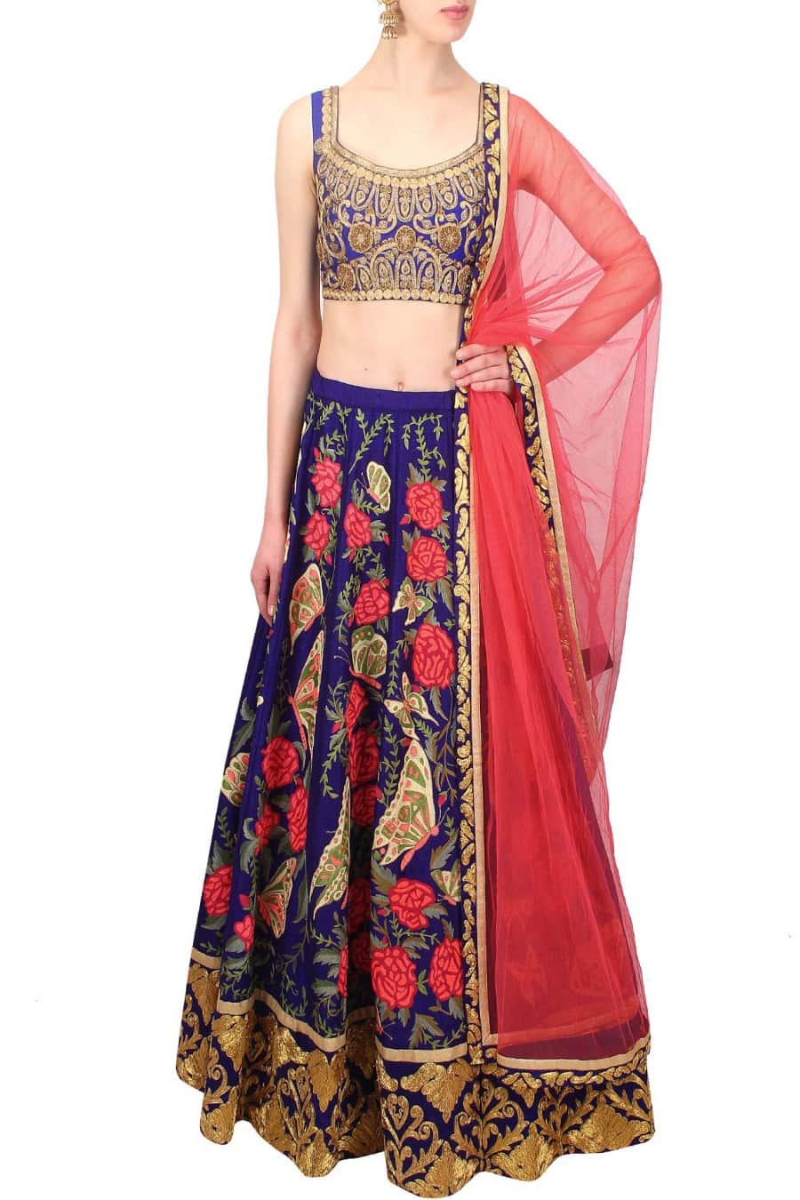 Butterfly and Rose Embroidered Lehenga