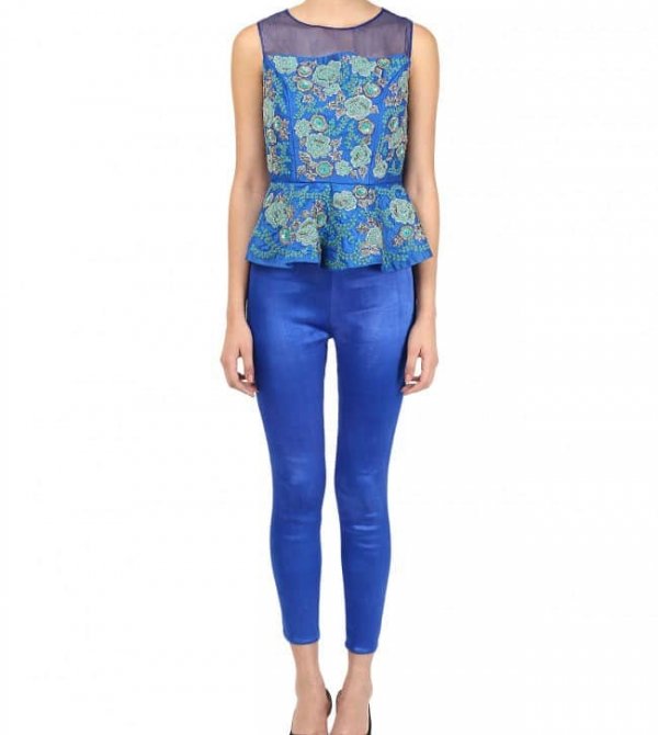 blue peplum floral top with pants