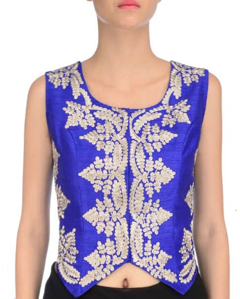 Persian Blue Embroidered Waistcoat with leaf motifs