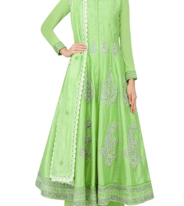 bright green silk Anarkali Set