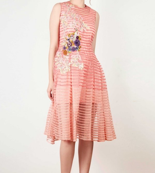 Coral pink Striped Dress
