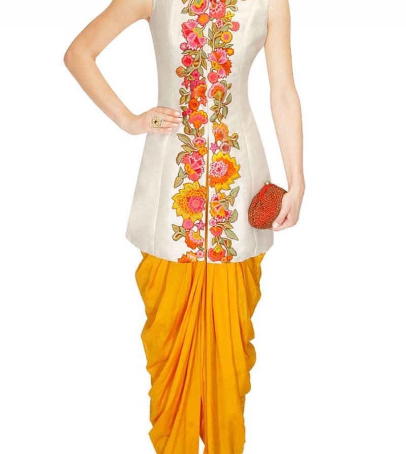 Ivory Long Jacket with Dhoti.