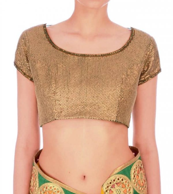 Emerald Green all over gold sequin embroidered sari blouse
