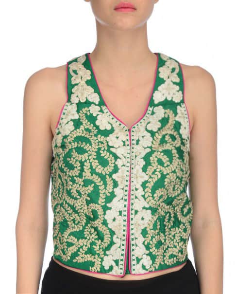 Embroidered Racer Back Blouse- emerald green