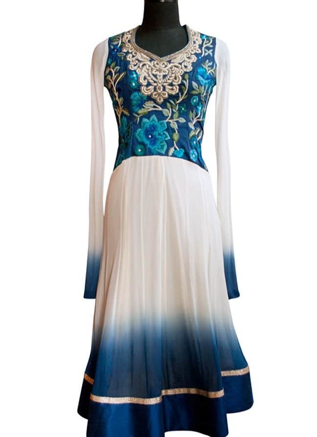 Blue Shaded Embroidered Anarkali