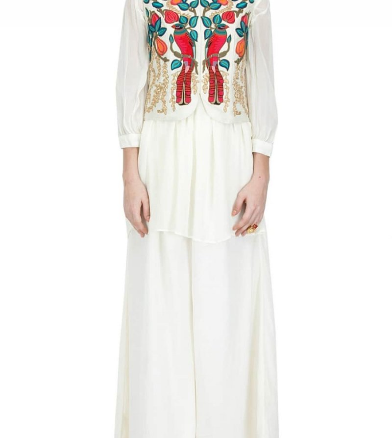 Ivory jacket with tunic and palazzo pants