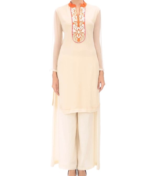Ivory straight suit set with palazzo pants
