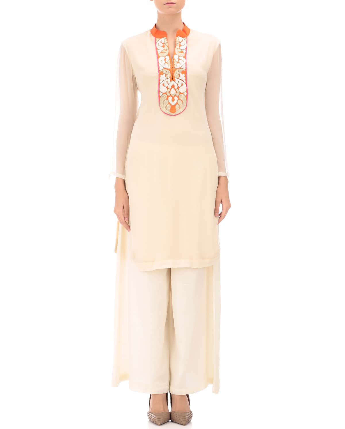 Ivory straight suit set with palazzo pants