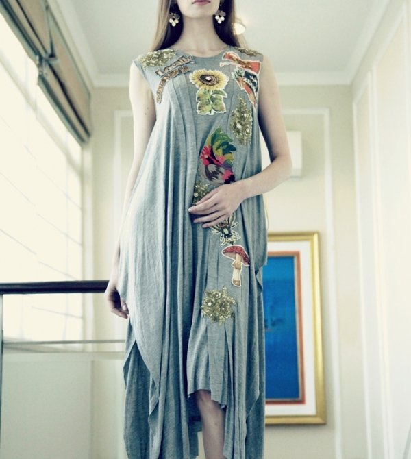 Grey embroidered draped tunic