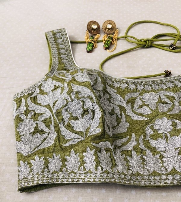 Green Sari embroidered blouse