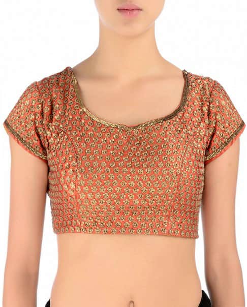 Rust orange embroidered sari blouse